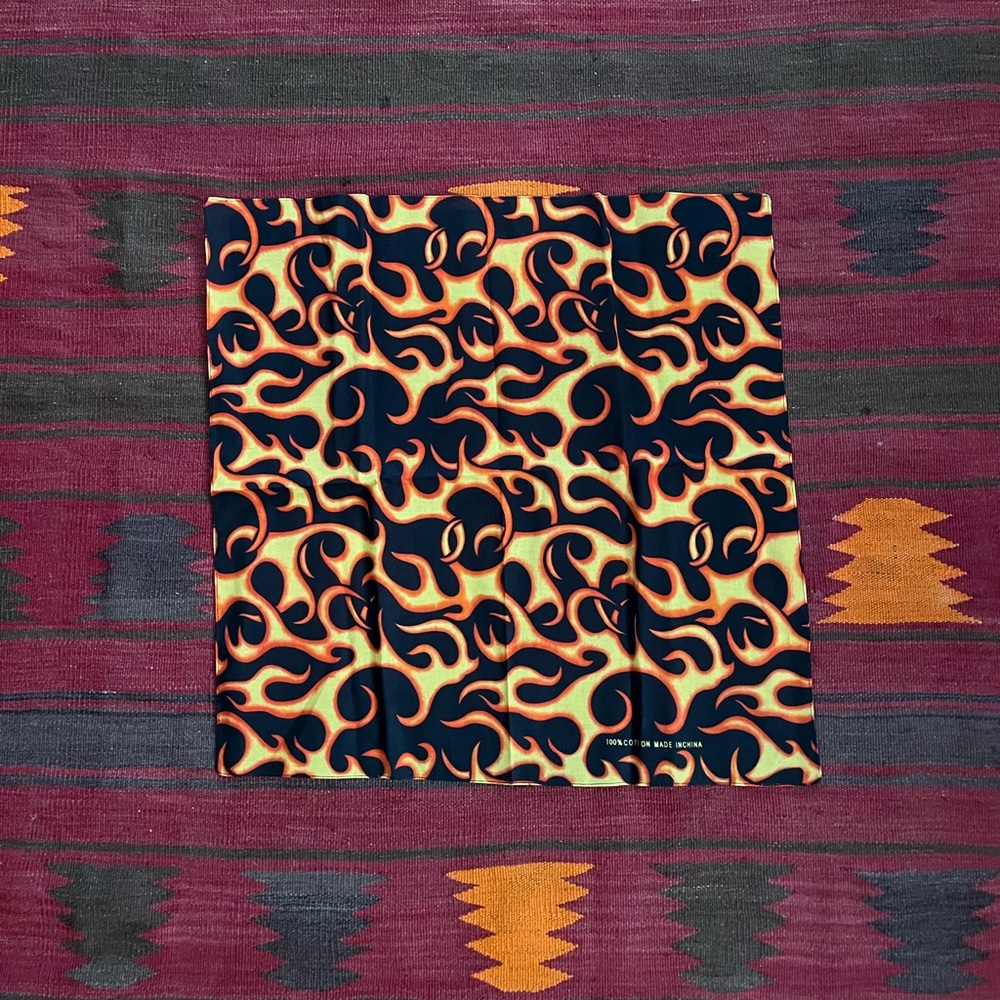 100% cotton vintage flame bandana. Brand new deadstock